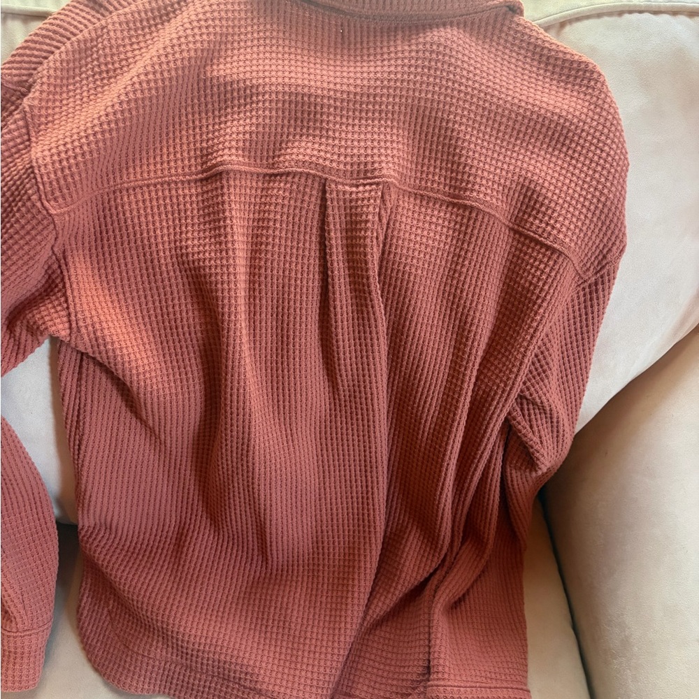 Madewell Waffle-Knit Long Sleeve Top in Rust